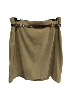 Jay Peters Beige Knee-Length Skirt Faux Leather Belt Size 12 Preppy Minimalist